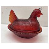 Indiana Glass Ruby Red Hen on Nest