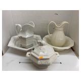 Ceramic pitchers & bowls, & tureen/lid