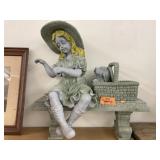 Resin girl, bench, & basket set