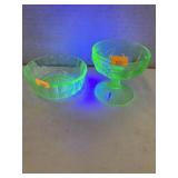 Vntg uranium green glass bowl & sherbet cup