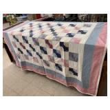 Pink and Blue Quilt - stained