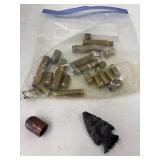 Arrowhead, Empty Brass Casings, Copper Piece?