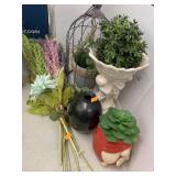 Vases, fake flowers, Bird cage