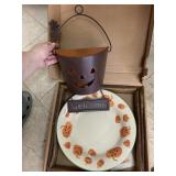 Longaberger Pumpkin Bowl and Metal Pumpkin Bucket