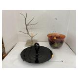 Vntg LE Smith black amethyst tray, glass bowl, &