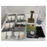Curtain rod ends, glass, candle holder, misc