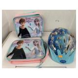 Frozen Lunch boxes and helmet