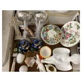 Assorted decor, goblets, s/p shakers, etc