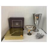 Avon centennial jewelry box, vase, bowl, leaf