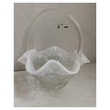 Fenton Water Lily White Opalescent Glass Basket