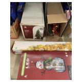 2 Christmas trees, light up snowman, misc decor