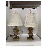 2cnt Marble Base Lamps, Lamp Shade stained and