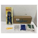 Dual-modular crimping tool, stripper, & cable