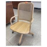 Vntg wooden office chair w/ cane rattan backrest