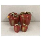 Vntg ceramic apple canisters and salt/pepper