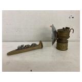 Vntg Justrite Brass minerï¿½s cap lamp & spike