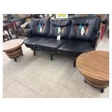 Mid Century Barrel Couch & 2 Barrel End Tables