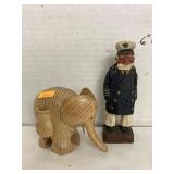 Wood carved elephant & Sea Captain
