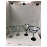 4cnt Blue & Green Rimmed Glass Margarita Glasses