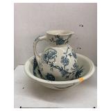 Vntg ceramic oriental pitcher & bowl
