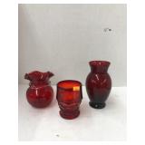 3cnt Red Glass Vases