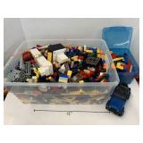 Legos, plastic mega bloks, and car toy