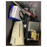 Box of Cassette Player, Neck Fan, misc