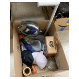 Box of mirror, umbrellas, misc