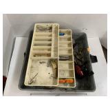 Tackle box with lures, reels