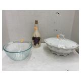 Pyrex bowl, bottle, & Smith Phillips tureen/lid