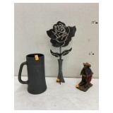 Resin armadillo, metal rose, & Playboy mug