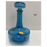Vtg Mid Century Blue Decanter Bottle with Stopper