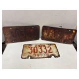 3 Vintage License Plates