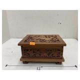 Carved wooden box w/ deer & dog