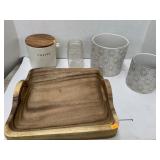 Wooden Tray, Coffee Canister, Pots, Ball Jar