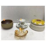 Misc bowls, cup w Saucer, Lidded Trinket Dish