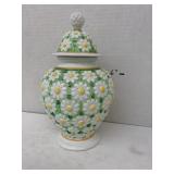 Flower dish with lid, chips inside on lid