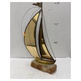 Vintage Metal Brass Sailboat Sculpture On Rock