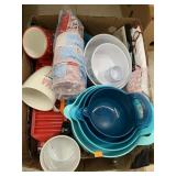 Box of kitchen items and misc
