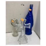Vntg glass fish bottle, cross, & milk bottle