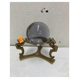 Brass seahorse stand and glass ball