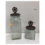 Glass canisters w/ cast iron lids