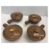 4 USA BROWN STONEWARE CASSEROLE DISHES W LID BEAN