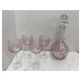 Pink wine decanter and 4 glasses