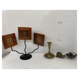 Metal snail, 2 candle holders, pic frame