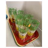 6cnt Glasses and Metal tray