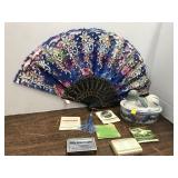 Misc Fan, Match books, Trinket dish w Bird lid