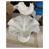 Fenton Diamond Lace milk glass one horn Epergne