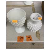 Vntg Fenton hobnail milk glass vase & goblet