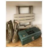 Tackle box, table, & boots
